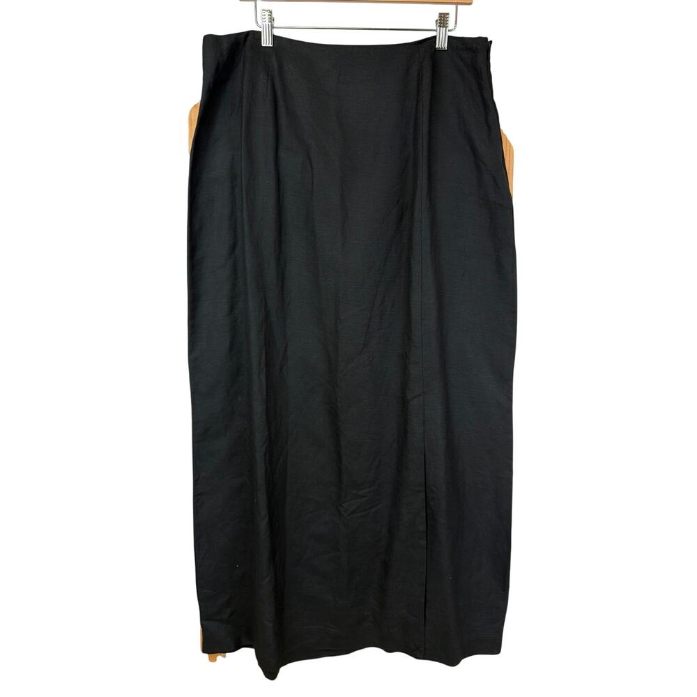 NWT Eddie Bauer Black Linen Blend Side Slit Maxi Skirt Size 18 Tall